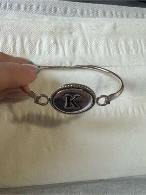 Initial 'K' Silver-Tone Bangle Bracelet